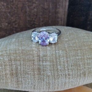 Silver Clear Light Purple Glass Ring